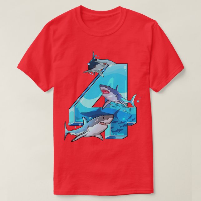 Camiseta Niños niños de 4 años de edad niños tiburones de 4 (Diseño del anverso)