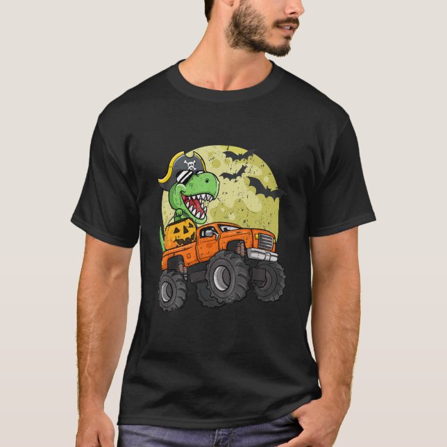 Camiseta Niños niños Halloween Monster Truck T - Rex Pirate (Anverso)