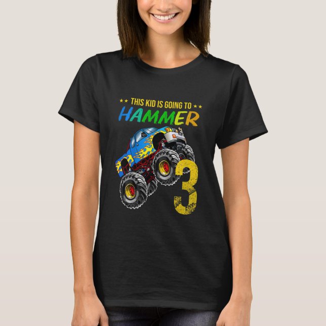 Camiseta Niños Niños Niños 3er cumpleaños Monstruo Camión C (Anverso)