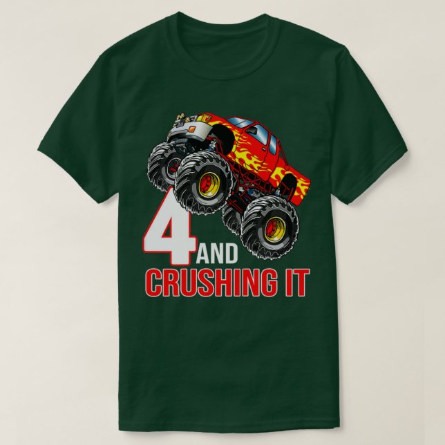 Camiseta Niños Niños Niños 4 cumpleaños Monstruo Camión cum (Diseño del anverso)