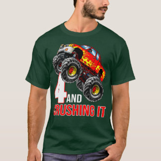 Camiseta Niños Niños Niños 4 cumpleaños Monstruo Camión cum