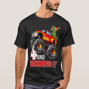 Camiseta Niños Niños Niños 4 cumpleaños Monstruo Camión cum