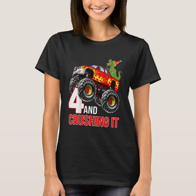 Camiseta Niños Niños Niños 4 cumpleaños Monstruo Camión cum (Anverso)
