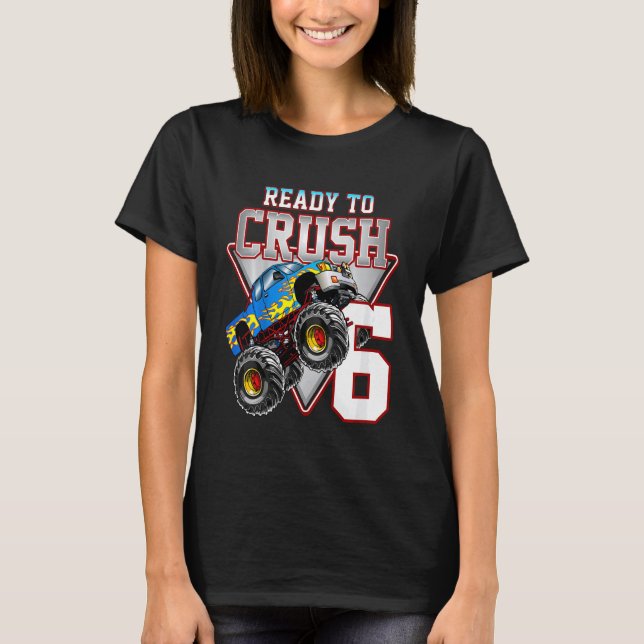 Camiseta Niños Niños Niños 6 Monstruo de Cumpleaños Camión  (Anverso)