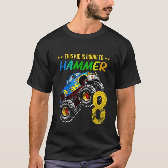Camiseta Niños Niños Niños 8 Aniversario Monstruo Camión Cu (Anverso)