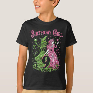 Camiseta Niños Novena Bruja De Cumpleaños Rosa Y Verde De 9