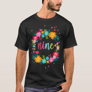 Camiseta Niños Noveno Chica de Cumpleaños 9 Años Nueve Flor
