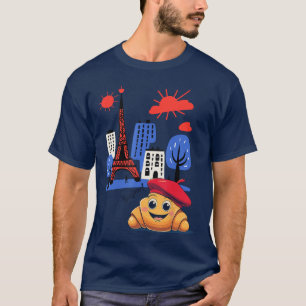 Camiseta Niños París Francia Croissant con Boina Hola en Fr