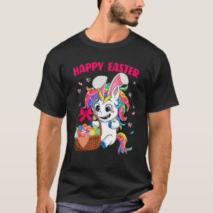 Camiseta Niños Pascua Unicornio Bebé conejo cesta de huevos