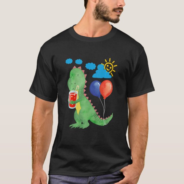 Camiseta Niños Pequeño dinosaurio lindo con un refresco de  (Anverso)