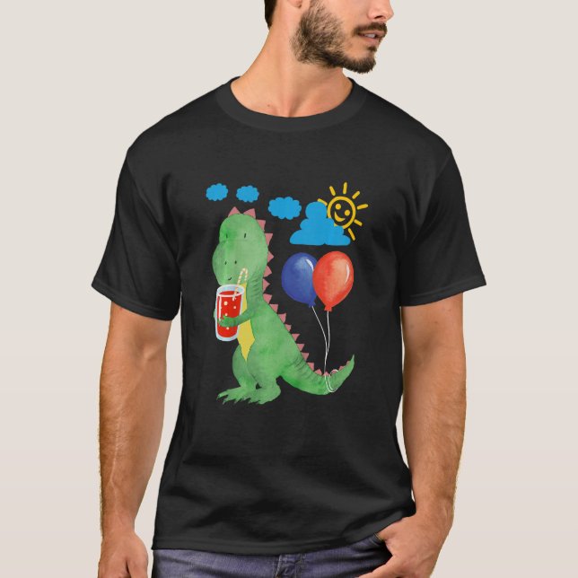 Camiseta Niños Pequeño dinosaurio lindo con un refresco de  (Anverso)