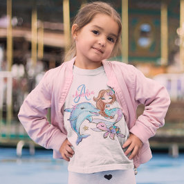 Camiseta Niños Personalizados de sirena de pelo marrón nomb