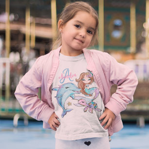 Camiseta Niños Personalizados de sirena de pelo marrón nomb