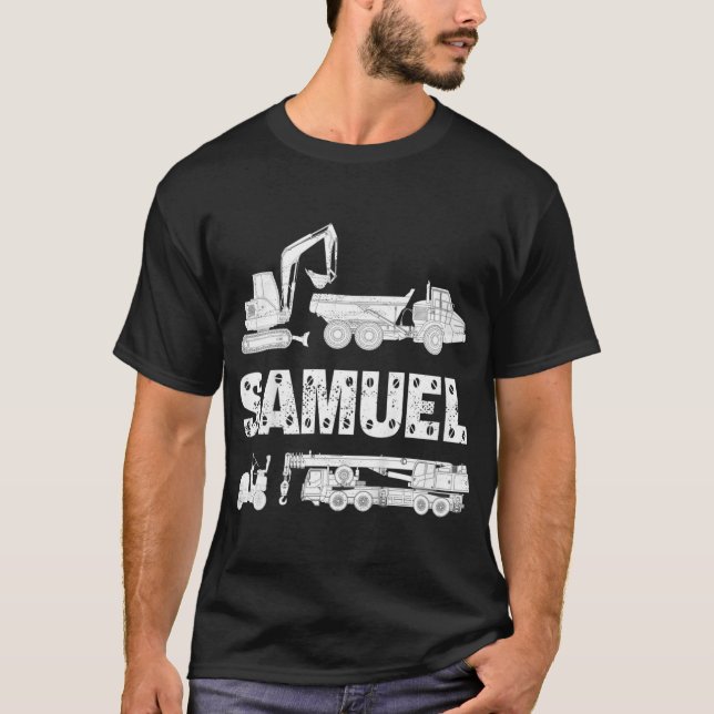 Camiseta Niños Personalizados Nombrar Excavadora De Constru (Anverso)