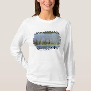 Camiseta Niños pescando desde canoa con niebla en