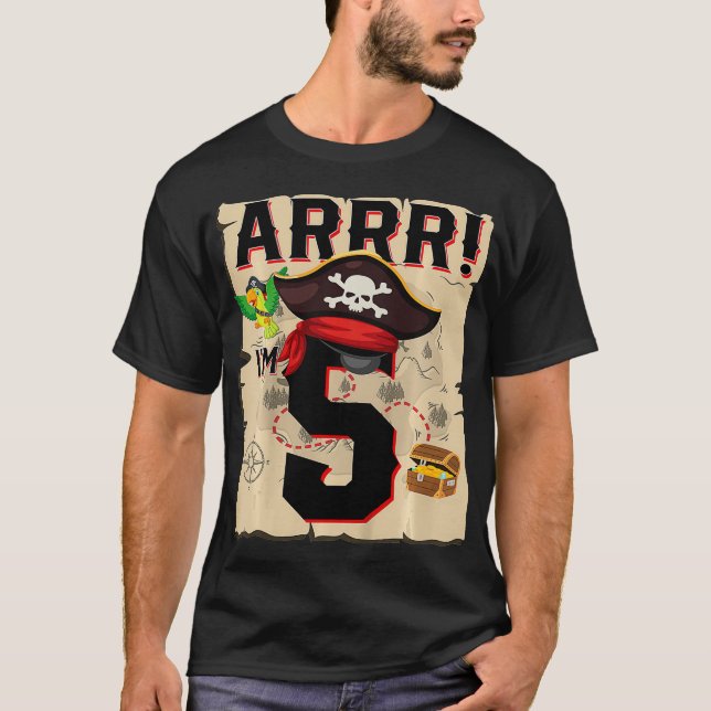 Camiseta Niños Pirata de 5 años Cumpleaños Piratas Arqueasu (Anverso)