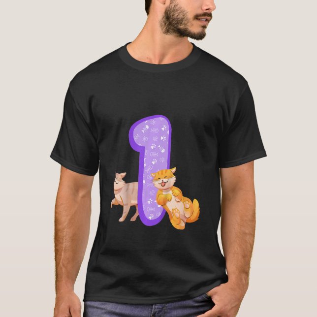Camiseta Niños Primer cumpleaños gato de puple temática gat (Anverso)