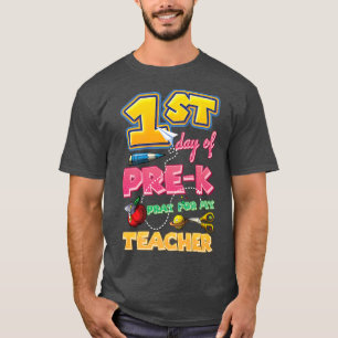 Camiseta Niños primer día de pre-K rezan por mi profesor Ki