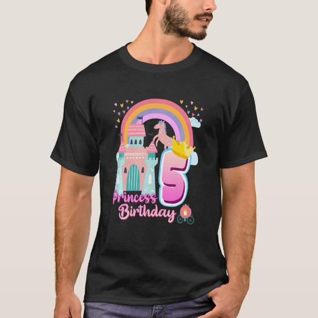 Camiseta Niños Princesa 5 Aniversario Castillo de Arcoiris  (Anverso)