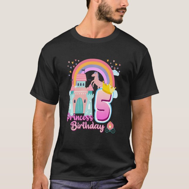 Camiseta Niños Princesa 5 Aniversario Castillo de Arcoiris  (Anverso)