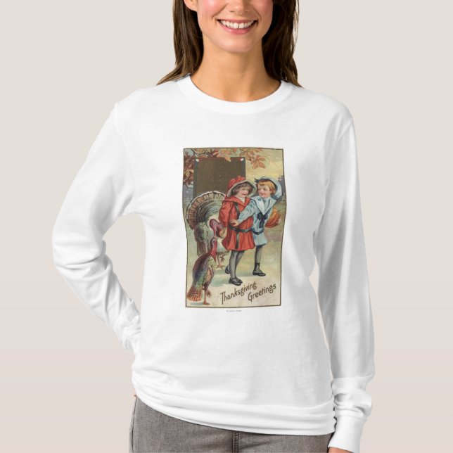 Camiseta Niños que sostienen una calabaza, pavos (Anverso)