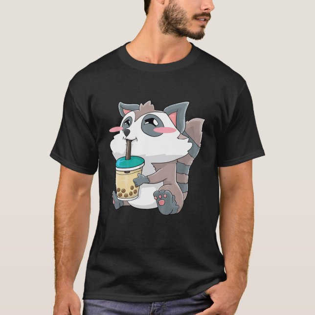 Camiseta Niños Raccoon Bubble Tea Boba Bebe Kawaii Cute Gif (Anverso)