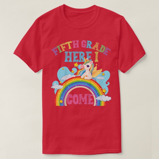 Camiseta Niños Rainbow Unicorn Acá Quinto Grado  (Diseño del anverso)