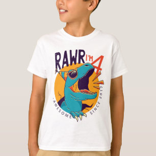 Camiseta Niños Rawr Estoy en cuarto cumpleaños del regalo