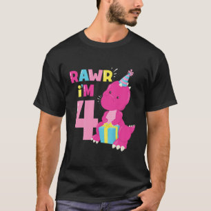 Camiseta Niños Rawr Im 4 Chica De Dinosaurios 4º Fiesta De 