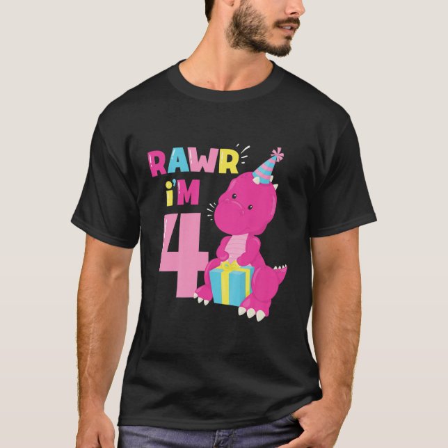 Camiseta Niños Rawr Im 4 Chica De Dinosaurios 4º Fiesta De  (Anverso)