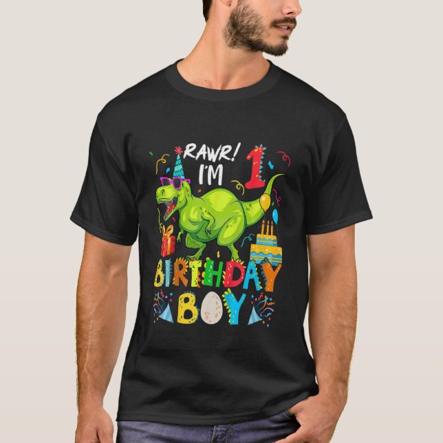 Camiseta Niños Rawr Soy el primer niño cumpleaños Dinosauri (Anverso)
