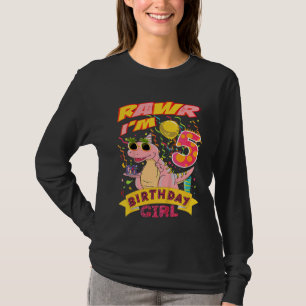 Camiseta Niños Rawr Soy el quinto Chica de cumpleaños Dino
