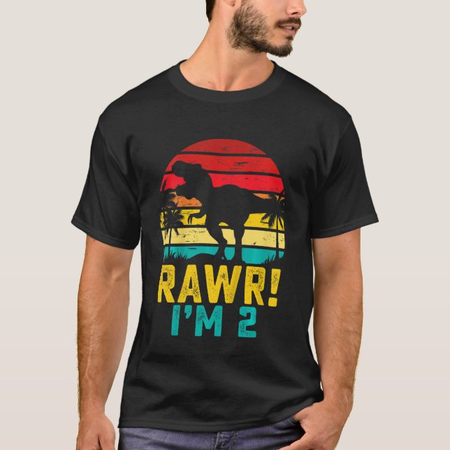 Camiseta Niños Rawr Tengo 2 Dinosaurios 2 años Segundo naci (Anverso)