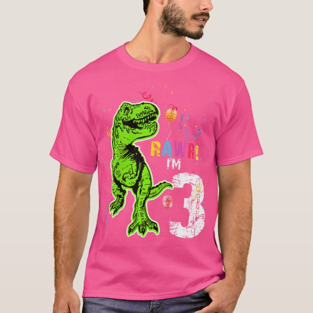 Camiseta Niños Rawr Tengo 3 Años Dinosaurio De Cumpleaños D (Anverso)
