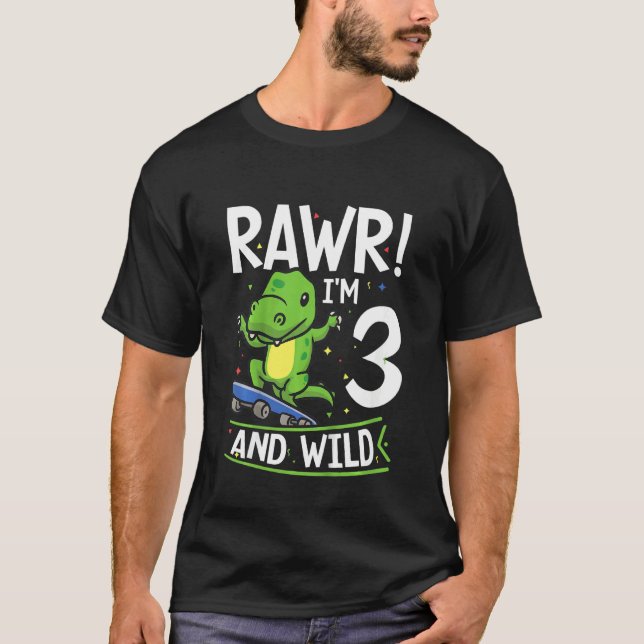 Camiseta Niños Rawr Tengo 3 Años y 3 Años Salvajes Patinaje (Anverso)