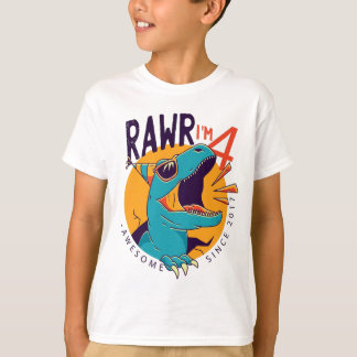 Camiseta Niños Rawr Tengo 4 años para regalo de dinosaurio 