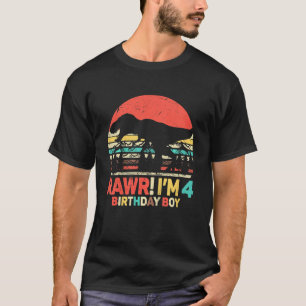 Camiseta Niños Rawr Tengo 4 Dinosaurios Rex 4to cumpleaños 