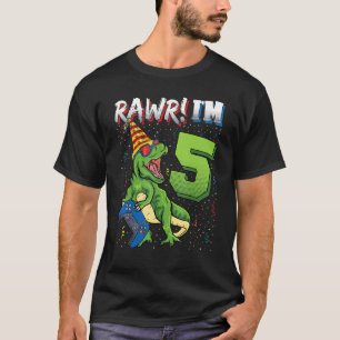 Camiseta Niños Rawr Tengo 5 años de Dinosaurio con Vida