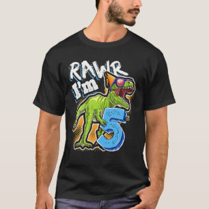 Camiseta Niños Rawr Tengo 5 Años Fiesta de Dinosaurios T Re