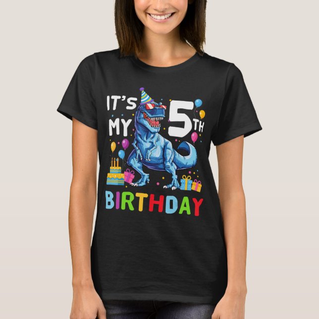 Camiseta Niños Rawr Tengo 5 años y soy Fiesta de Dinosaurio (Anverso)