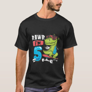 Camiseta Niños Rawr Tengo 5 T Rex Dinosaur Skateboard 5º Bi