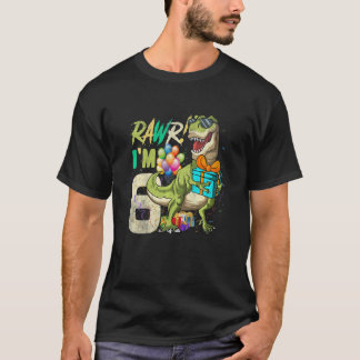 Camiseta Niños Rawr Tengo 6 años 6 Rex 6º cumpleaños Dinosa