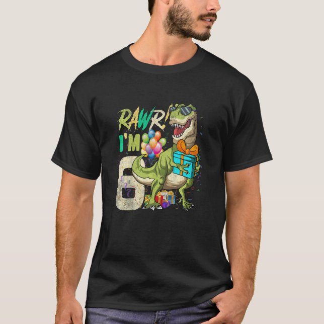 Camiseta Niños Rawr Tengo 6 años 6 Rex 6º cumpleaños Dinosa (Anverso)