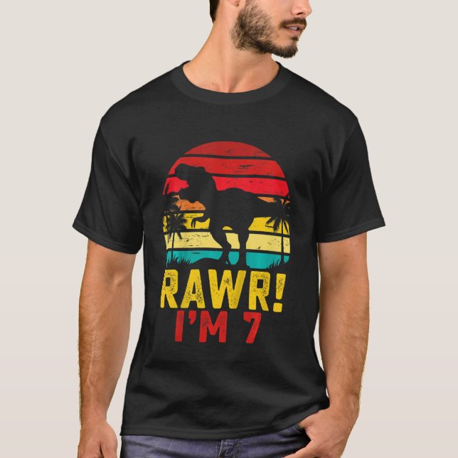 Camiseta Niños Rawr Tengo 7 años de dinosaurio 7 cumpleaños (Anverso)