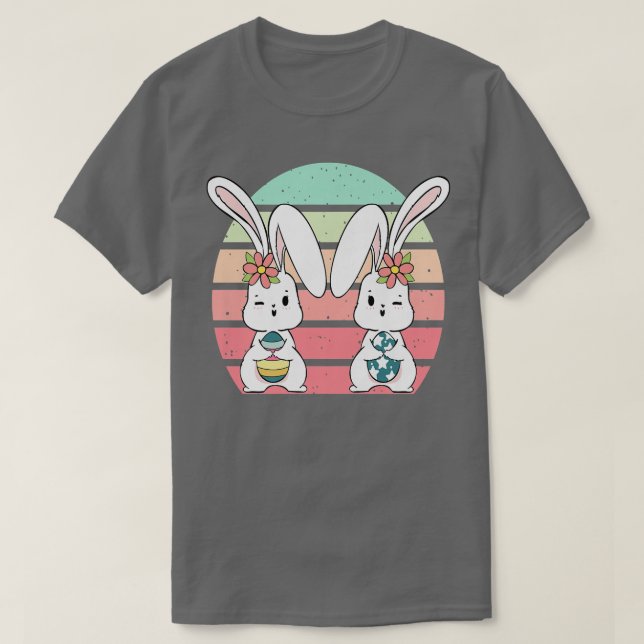 Camiseta Niños Retro de conejo de Pascua Caza de Huevo de C (Diseño del anverso)