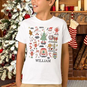 Camiseta Niños Retro Navidad Nostálgico Verde Y Rojo