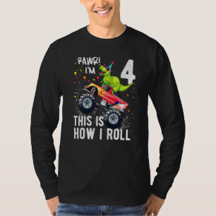 Camiseta Niños Rex Dinosaurio Monstruo Camión 4º Cumpleaños