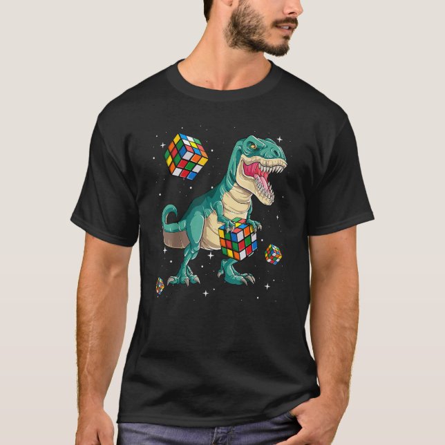 Camiseta Niños Rex Speed Cubing Cube Math Puzzle Dinosaur K (Anverso)