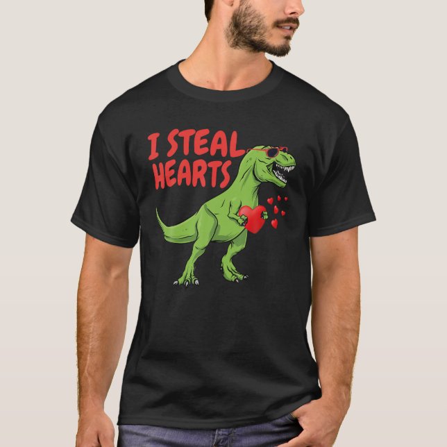 Camiseta Niños Roban Corazones Trex Dino Niño Valentine D (Anverso)