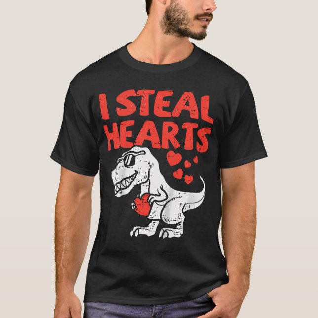 Camiseta Niños Roban corazones Trex Dino Niño Valentines (Anverso)